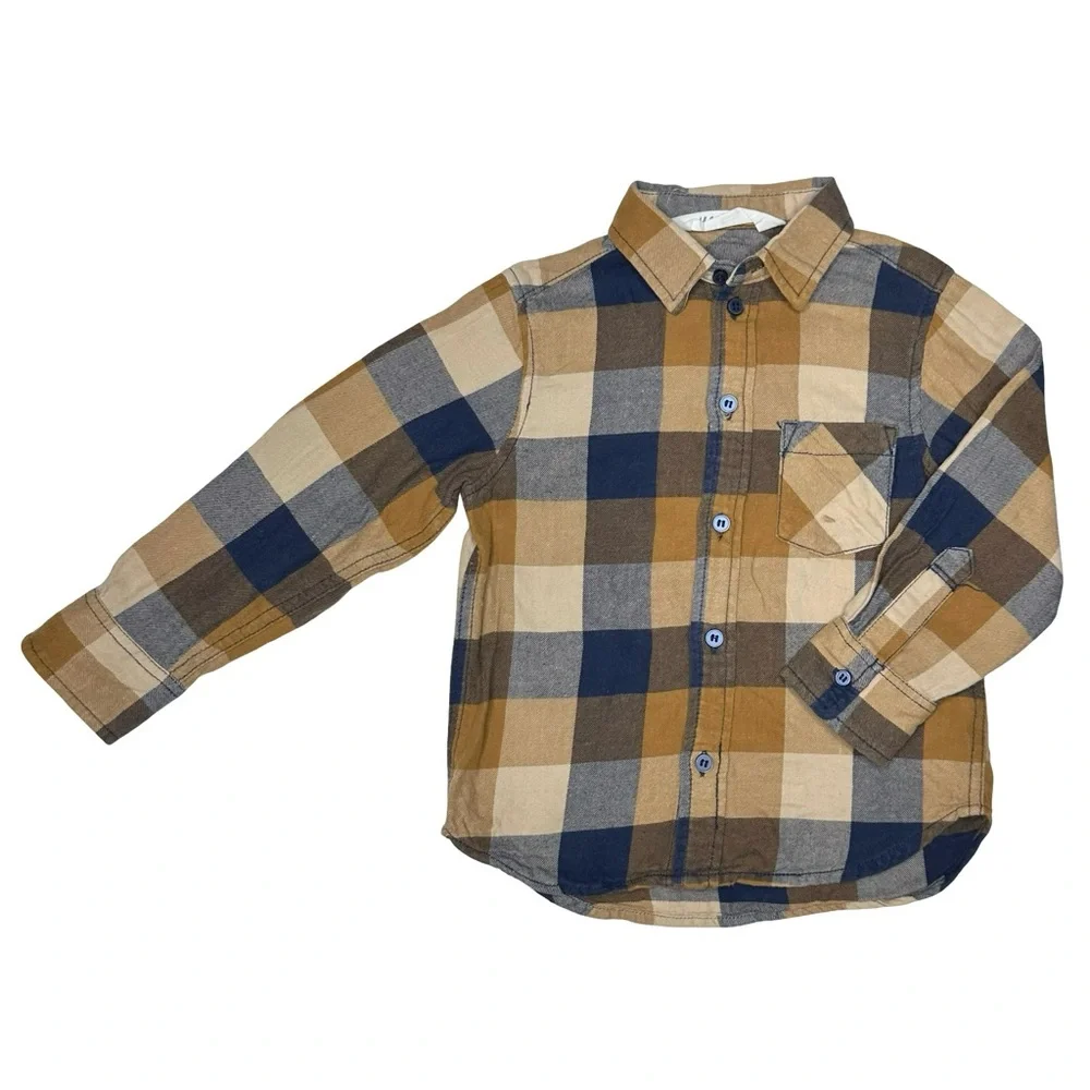 H&M Blue And Brown Check Button‎ Up Shirt